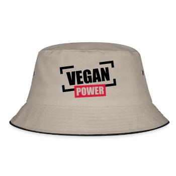 Vegan Power Stempel Logo - Bucket Hat - Khaki/Schwarz - Vorne