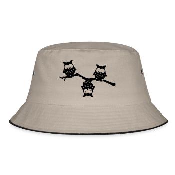 Eulen Lustig Ast Kopfüber Uhu verrückt - Bucket Hat - Khaki/Schwarz - Vorne