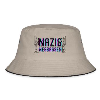 Anti Nazi Techno Spruch - Bucket Hat - Khaki/Schwarz - Vorne
