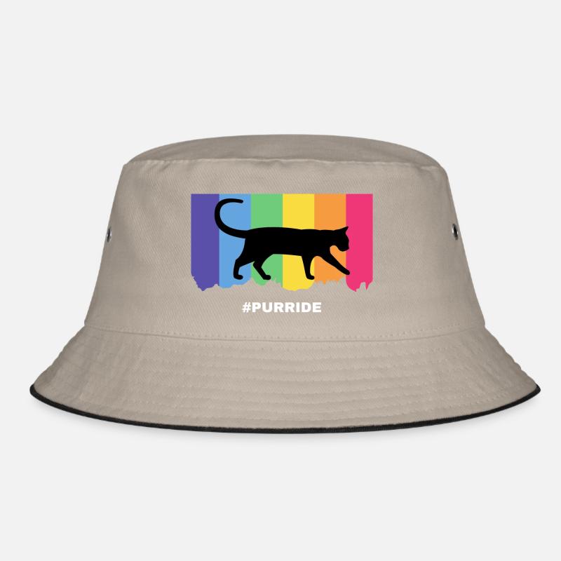 Purride cat silhouette over rainbow stripes Bucket Hat