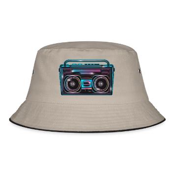 Cassette recorder in bright 80s neon look - Bucket Hat - khaki/black - Front