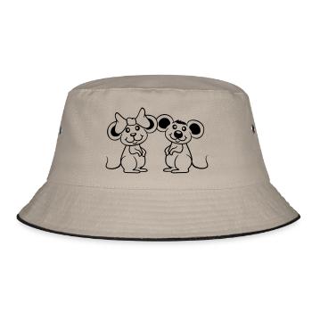 2 Mäuse Paar Zwei Verliebt Valentinstag Frau Mann - Bucket Hat - Khaki/Schwarz - Vorne