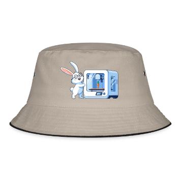 Funny Rabbit Nerd Programmer 3D Printer - Bucket Hat - khaki/black - Front