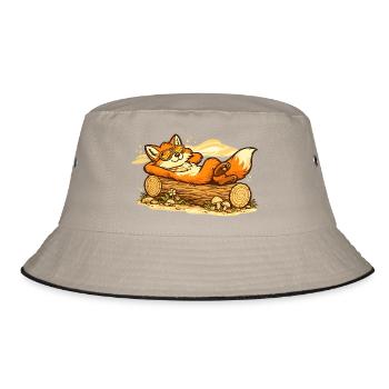 Chill fox in wooden trunk with sunglasses - Bucket Hat - khaki/black - Front