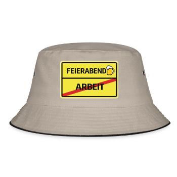 Feierabend statt Arbeit Bier Feierabend Ortsschild - Bucket Hat - Khaki/Schwarz - Vorne