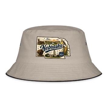 Nebraska Cornhusker State Vintage Sticker - Bucket Hat - khaki/black - Front