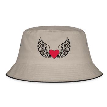 Herz und Flügel - Bucket Hat - Khaki/Schwarz - Vorne