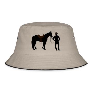 Cowboy mit Pferd - Bucket Hat - Khaki/Schwarz - Vorne