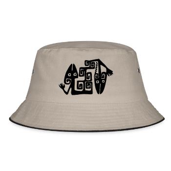 Lizard Illustration Ethno Style - Bucket Hat - Khaki/Schwarz - Vorne