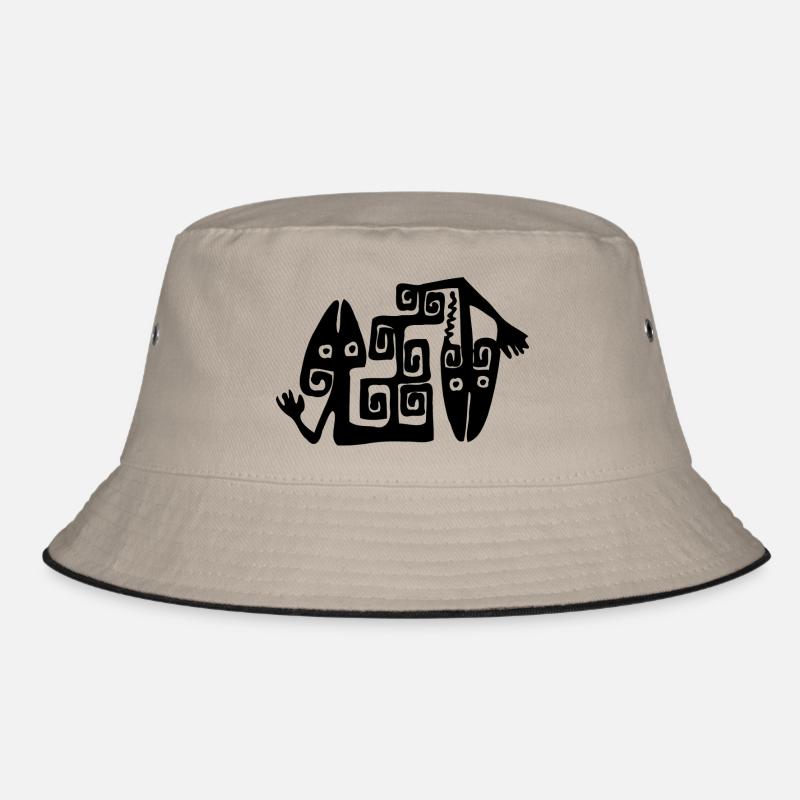 Lizard Illustration Ethno Style Bucket Hat