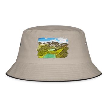 gxp alpine view mountains vector art - Bucket Hat - khaki/black - Front