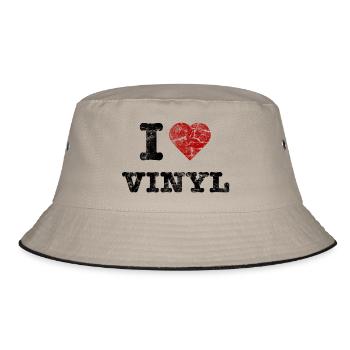 i_love_vinyl_vintage - Bucket Hat - Khaki/Schwarz - Vorne
