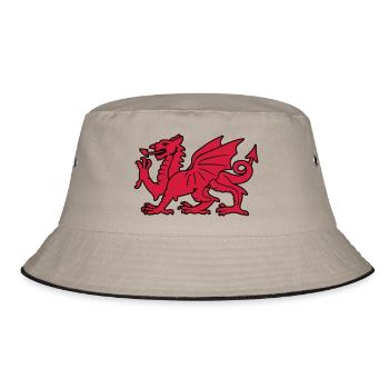 welsh red dragon wales cymru - Bucket Hat - khaki/black - Front