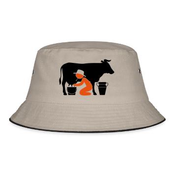 Farmer at milking a cow - Bucket Hat - khaki/black - Front