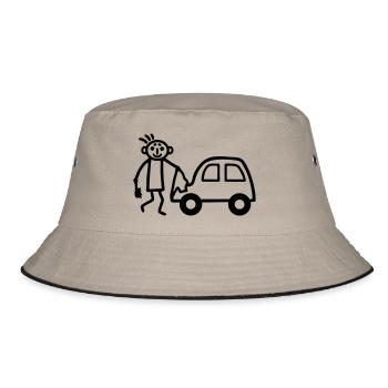 Strichmännchen Autowäsche - Bucket Hat - Khaki/Schwarz - Vorne