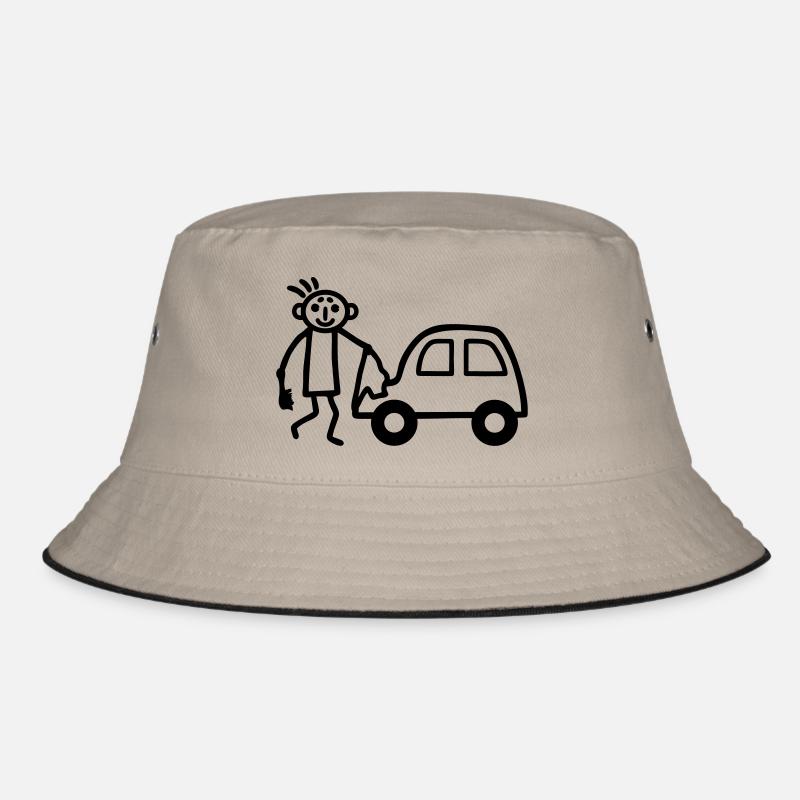 Strichmännchen Autowäsche - Bucket Hat - Khaki/Schwarz