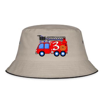 Feuerwehrfahrzeug 3 Geburtstag Kinder - Bucket Hat - Khaki/Schwarz - Vorne