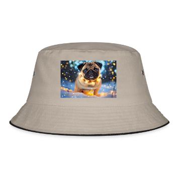 Cute Pug with Christmas Lights - Bucket Hat - khaki/black - Front