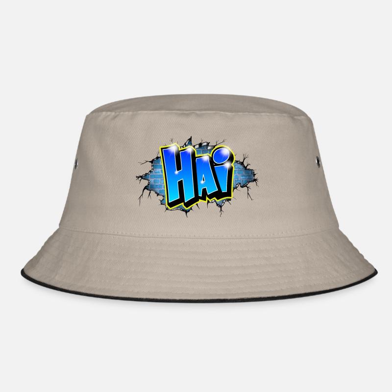 Graffiti HAI Blue Brick Cracks Bucket Hat
