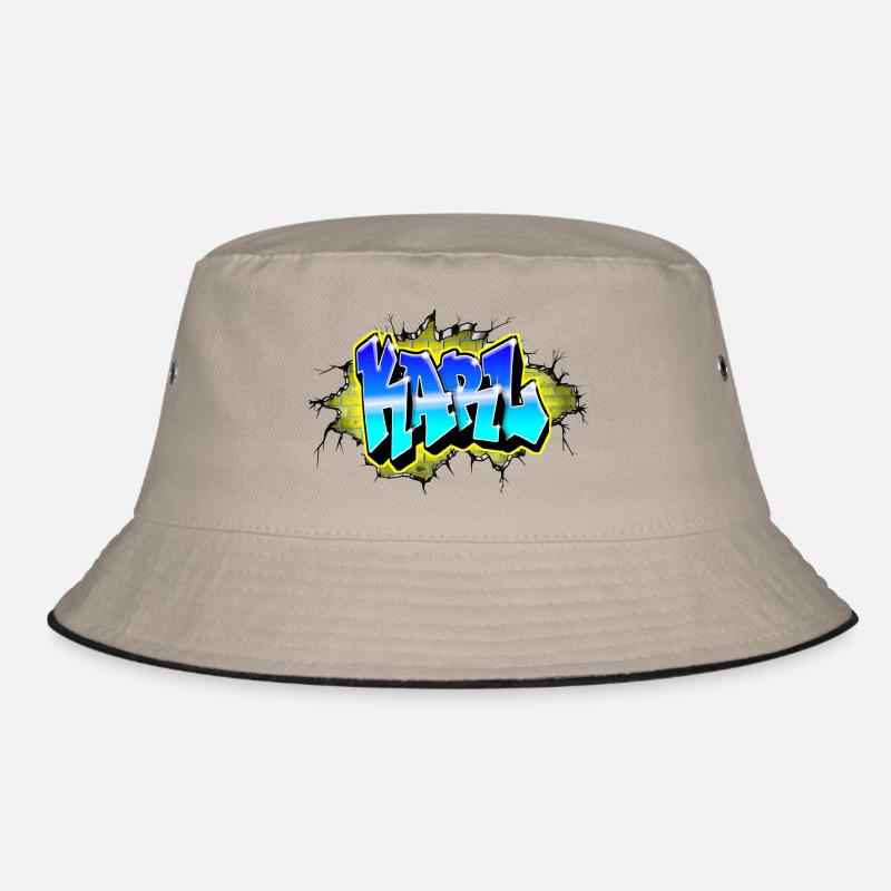 Graffiti KARL Wall Crack Brick Yellow - Bucket Hat - khaki/black