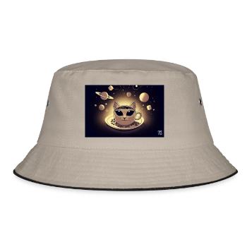 Space Cat Kaffee - Bucket Hat - Khaki/Schwarz - Vorne