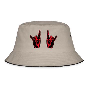 Two Heavy Metal Hard Rock Horns Finger Hand Gesture - Bucket Hat - khaki/black - Front
