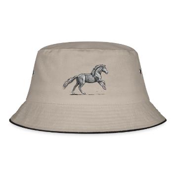 Schwarzes Pferd im Galopp - Bucket Hat - Khaki/Schwarz - Vorne