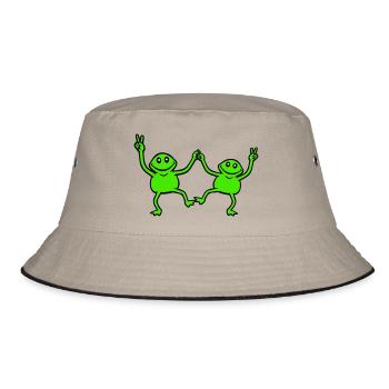 2 Frogs Dancing Peace Sign Victory Hand Team - Bucket Hat - khaki/black - Front
