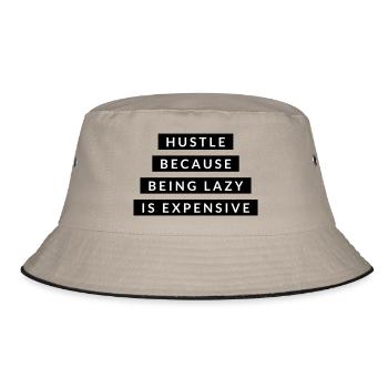 Hustle, weil faul sein – Motivation Schwarz - Bucket Hat - Khaki/Schwarz - Vorne