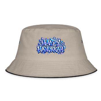 Frohes blaues Graffiti-Hanukkah: Geschenk, das leuchtet! - Bucket Hat - Khaki/Schwarz - Vorne