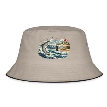 Nordseehecht Sprung am Küstenstrand - Bucket Hat - Khaki/Schwarz - Vorne