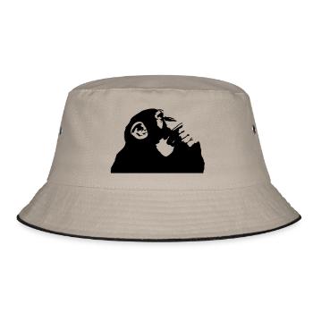 nachdenklicher Schimpanse - Bucket Hat - Khaki/Schwarz - Vorne