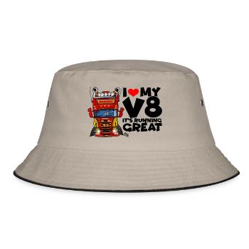 0323 Ich liebe meinen V8 - Bucket Hat - Khaki/Schwarz - Vorne