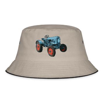 Trecker, Traktor, Schlepper - Bucket Hat - Khaki/Schwarz - Vorne