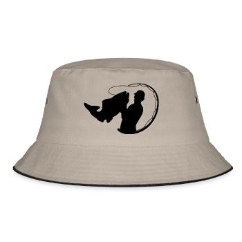 Fischer mit Angelrute und Fisch - Bucket Hat - Khaki/Schwarz - Vorne