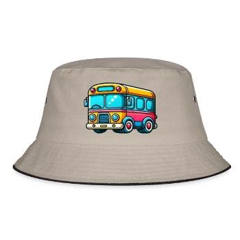 bus comic - Bucket Hat - Khaki/Schwarz - Vorne