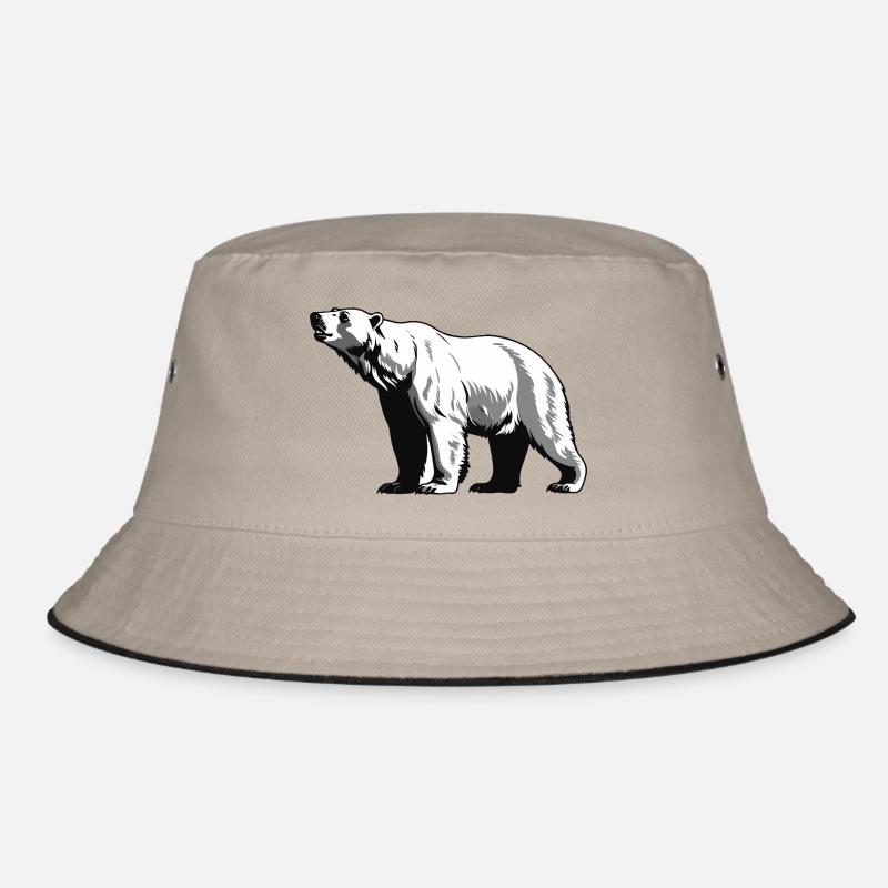 Eisbär - Cute Zoo Sticker - Bucket Hat - Khaki/Schwarz