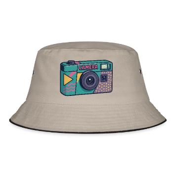 Millennial Retro Kamera - Bucket Hat - Khaki/Schwarz - Vorne