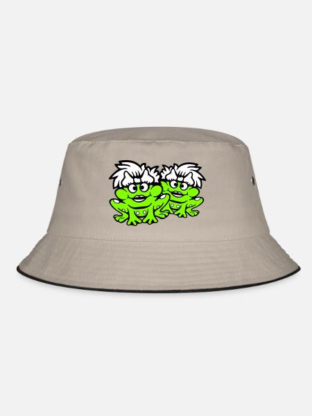 2 Frösche Pärchen Frauen Kröte Lustig Verliebt Süß - Bucket Hat - Khaki/Schwarz - Vorne