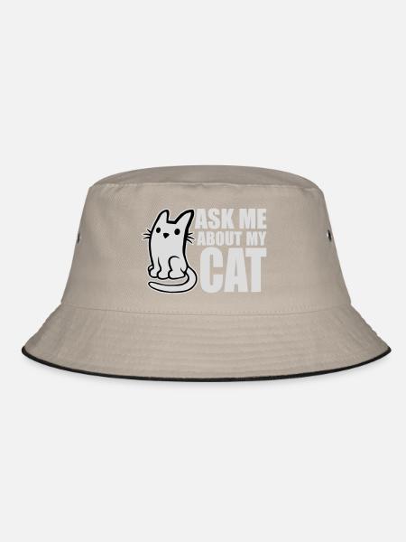 Ask Me About My Cat Katze Haustier Liebe Tierliebe - Bucket Hat - Khaki/Schwarz - Vorne