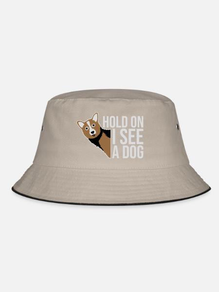 Hold On I See A Dog Hund Lustig Abgelenkt Spruch - Bucket Hat - Khaki/Schwarz - Vorne
