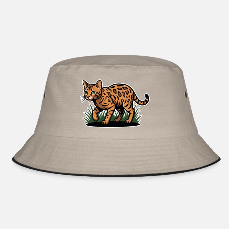 Vintage Forest Marauding Spotted Bengal Cat Bucket Hat
