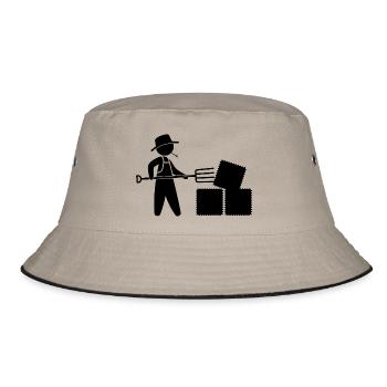 Bauer mit Mistgabel und Heu - Bucket Hat - Khaki/Schwarz - Vorne