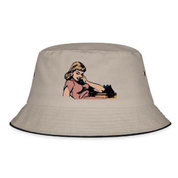 Frau am Telefon - Bucket Hat - Khaki/Schwarz - Vorne