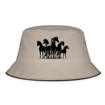 Knuffige Pferdebande Pferde auf dem Reitplatz - Bucket Hat - Khaki/Schwarz - Vorne