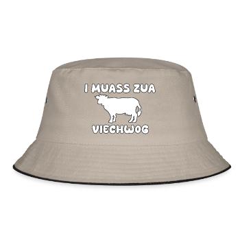 Kua viech vieh lustiger Spruch - Bucket Hat - Khaki/Schwarz - Vorne