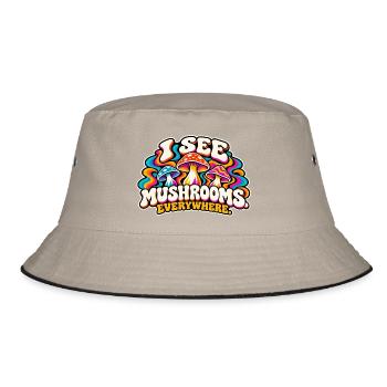 Ich sehe Pilze überall - Bucket Hat - Khaki/Schwarz - Vorne