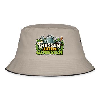 Gießen Jäten Genießen Gartenfreude - Bucket Hat - Khaki/Schwarz - Vorne