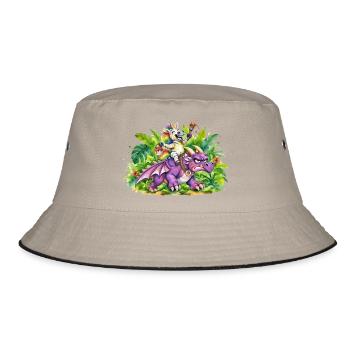Jungle Fantasie: Einhorn reitet Drache - Bucket Hat - Khaki/Schwarz - Vorne