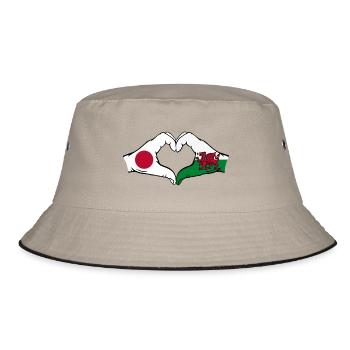 Japon Pays de Galles Drapeau Mains Coeur Forme - Bob - kaki/noir - Devant